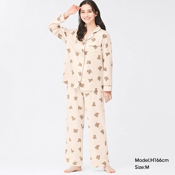 出所：GU公式　サテンパジャマ(長袖&ロングパンツ)(ベア) ファッション通販サイト