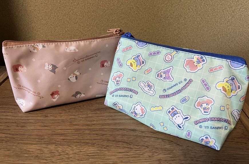 筆者撮影（ダイソー、舟形ポーチ　サンリオキャラクターミックス　チルタイム・舟形ポーチ　サンリオキャラクターミックス　ミント）
