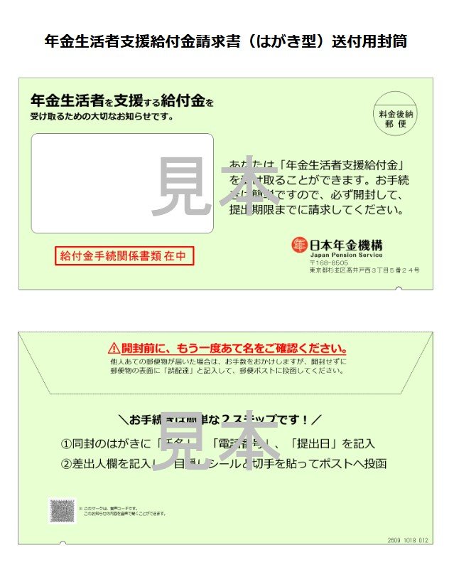 年金生活者支援給付金請求書（はがき型）