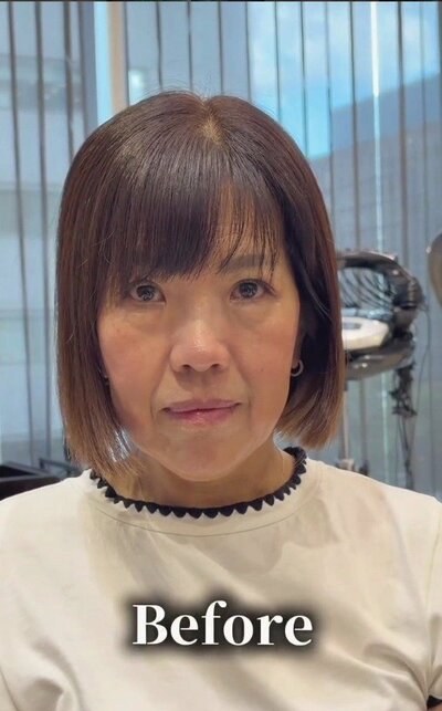 あごのラインで切りそろえられ、毛先が外にはねていた来店時の様子