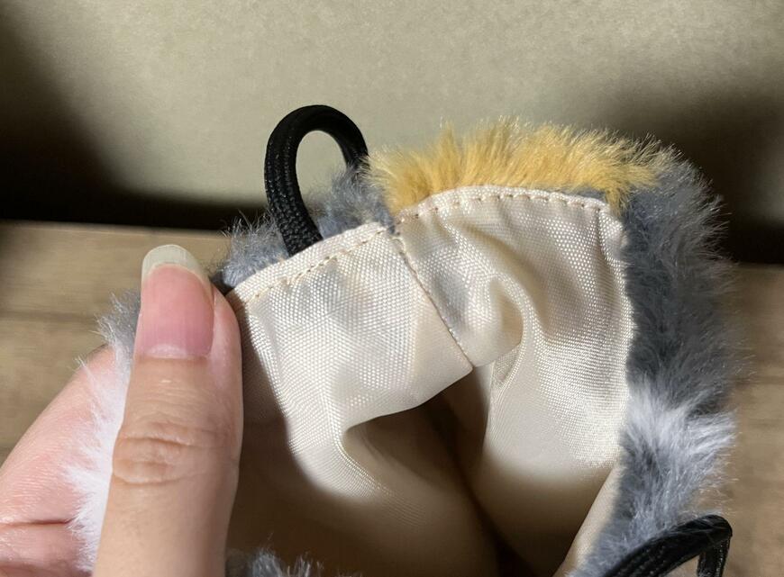 筆者撮影（ダイソー、 猫しっぽ付ショルダーポーチ）