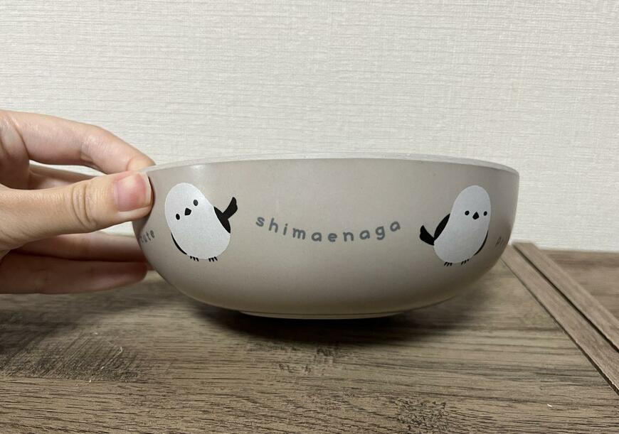 セリア、バンブーファイバー食器ボウル16cm シマエナガ柄