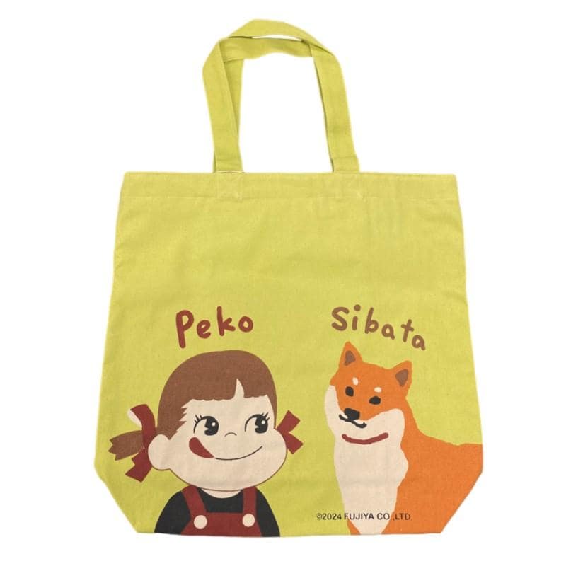 ファスナー付きA4トート ペコちゃん×柴犬 ライトグリーン