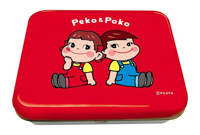 ニューレトロをモチーフにしたペコちゃん・ポコちゃんのデザインが可愛い缶