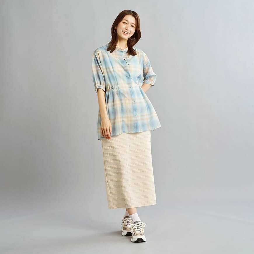 ワークマン公式　レディース撥水シアーチェックギャザーシャツ