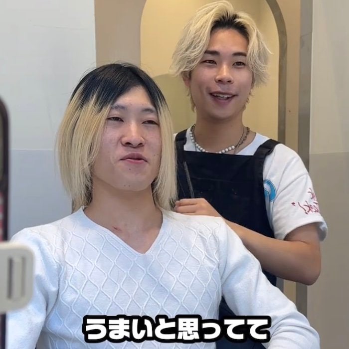 根元が伸びたハイトーンカラーの男性　リタッチ&念願のパープルグレーカラーで大変身