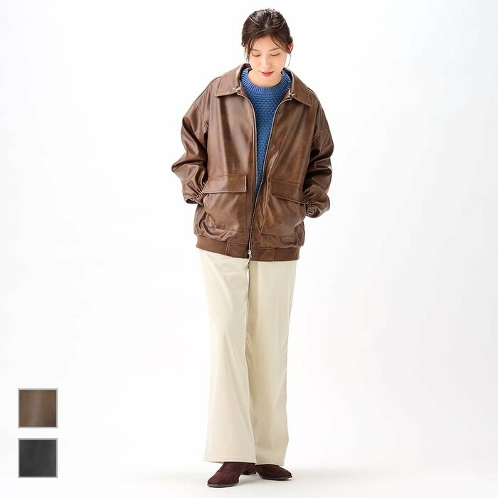 圧倒的な高級感の「レディースフェイクレザーファーウォームブルゾン」