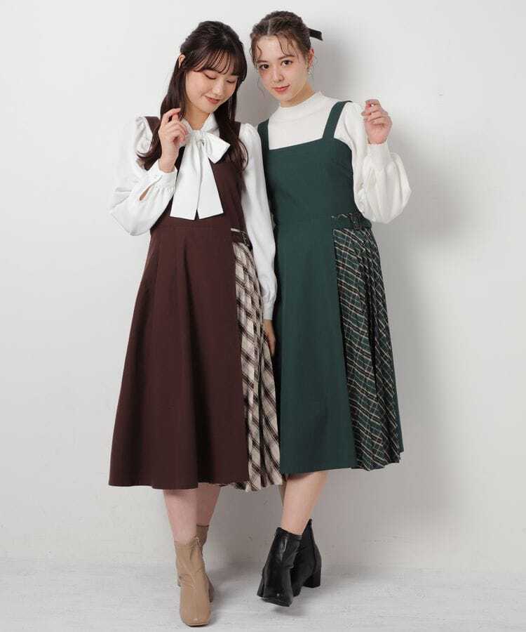 出所：ハニーズ公式通販サイト プリーツ切替ジャンスカ