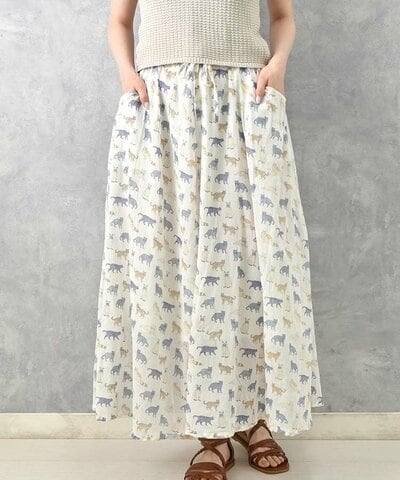 Bleu Bleuet、ねこ柄コットンボイルスカート商品画像