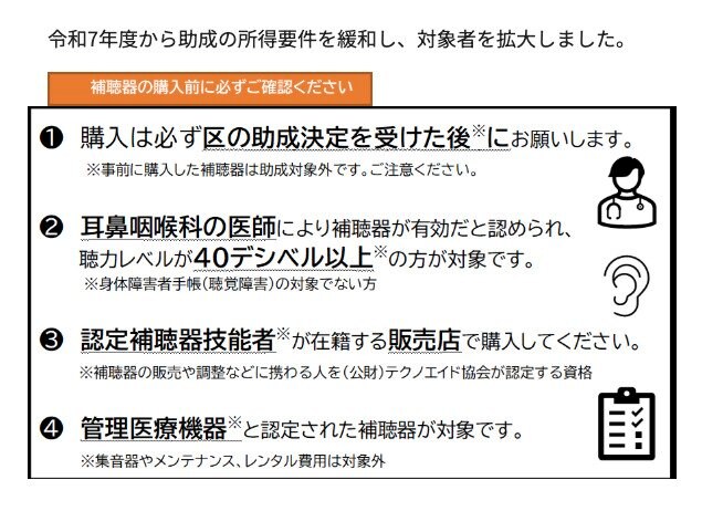 出所：世田谷区「高齢者（65歳以上）のための補聴器購入費助成（令和7年4月1日対象拡大）」