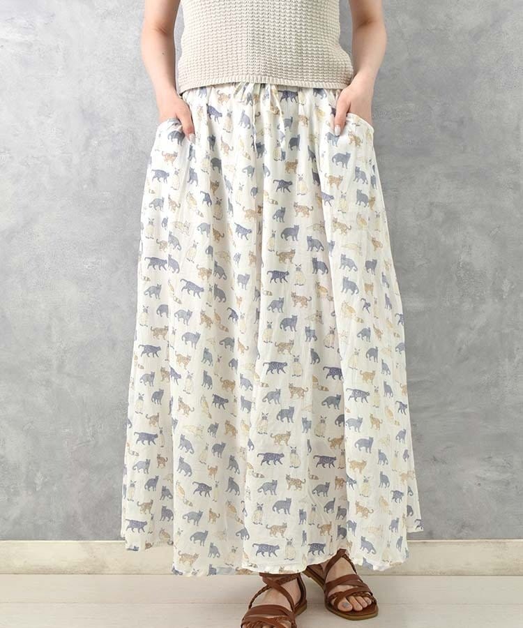 Bleu Bleuet、ねこ柄コットンボイルスカート商品画像