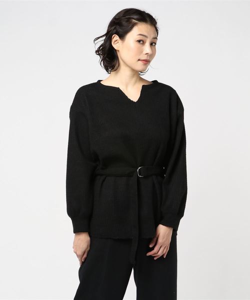 INTERPLANET - ニットソー起毛ワッフルウエストベルト付プルオーバー ¥3,705（税込）