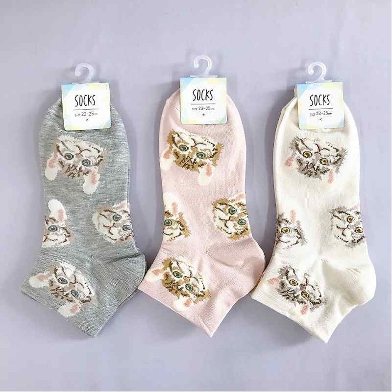 キャンドゥ公式　婦人靴下　アンクル丈　リアル猫総柄