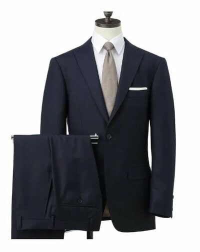 金のスーツ 段返り3つボタン 紺千鳥格子 スリム