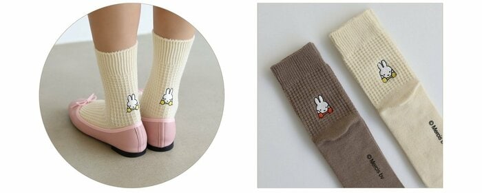 かかとの刺繍に思わずキュンとなる「ワッフル刺繍ソックス」