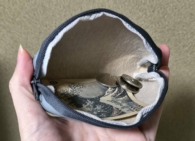 セリア、合皮アーチ形ポーチ ねこ柄、筆者撮影写真