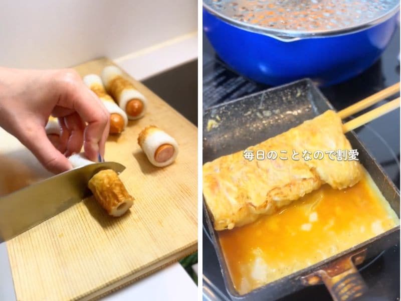 ちくわウインナーと卵焼きを作ります