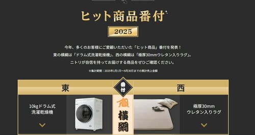 ヒット商品番付2025（集計期間：2025年1月1日～9月30日までの累計売上金額）