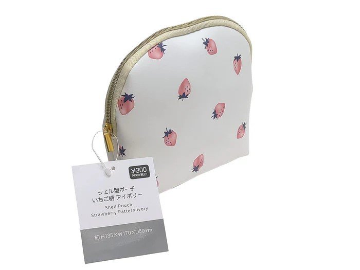 出所：ダイソー公式　グレス　シェル型ポーチ　いちご柄ＩＶ