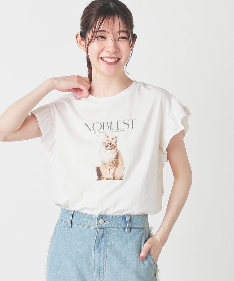 出所：ハニーズ公式オンラインストア ネコプリントフリル袖Ｔ