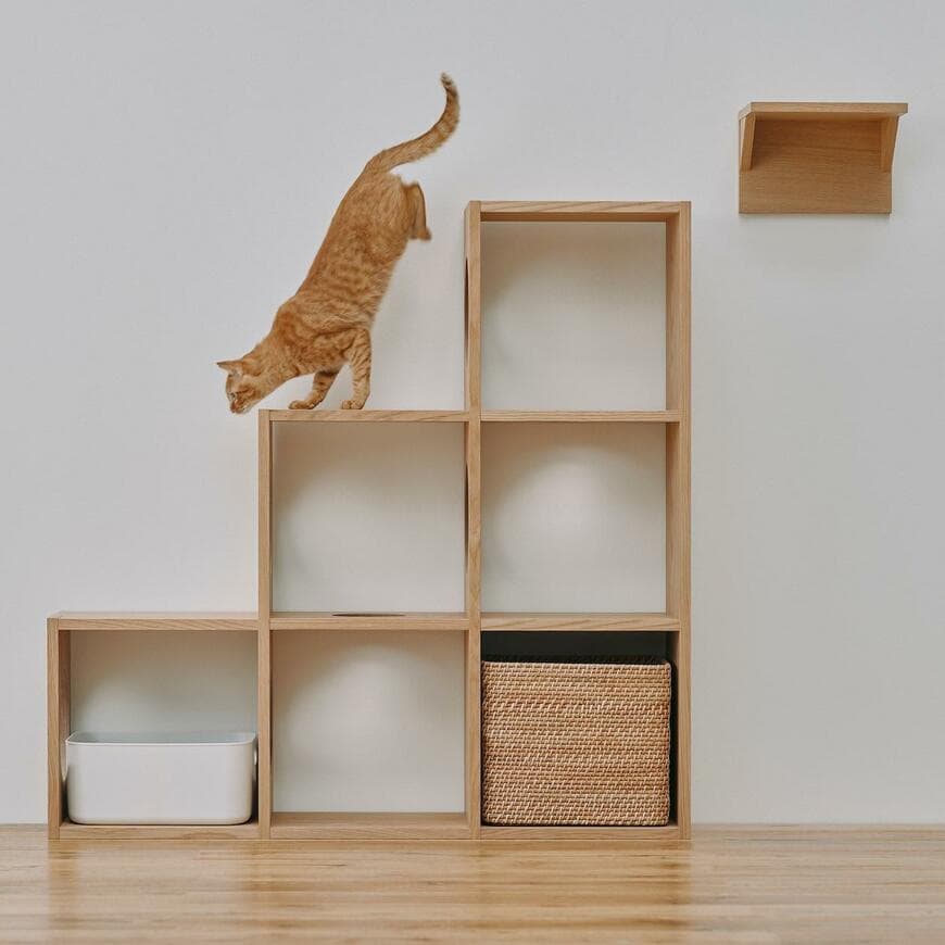 無印良品 スタッキングシェルフ 猫用 3段×3列セット オーク材突板 画像