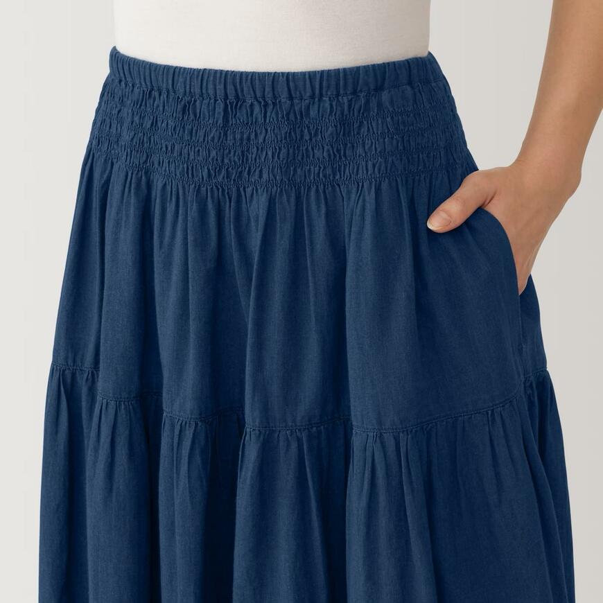 婦人 綿ボイル インディゴ染め ギャザースカート