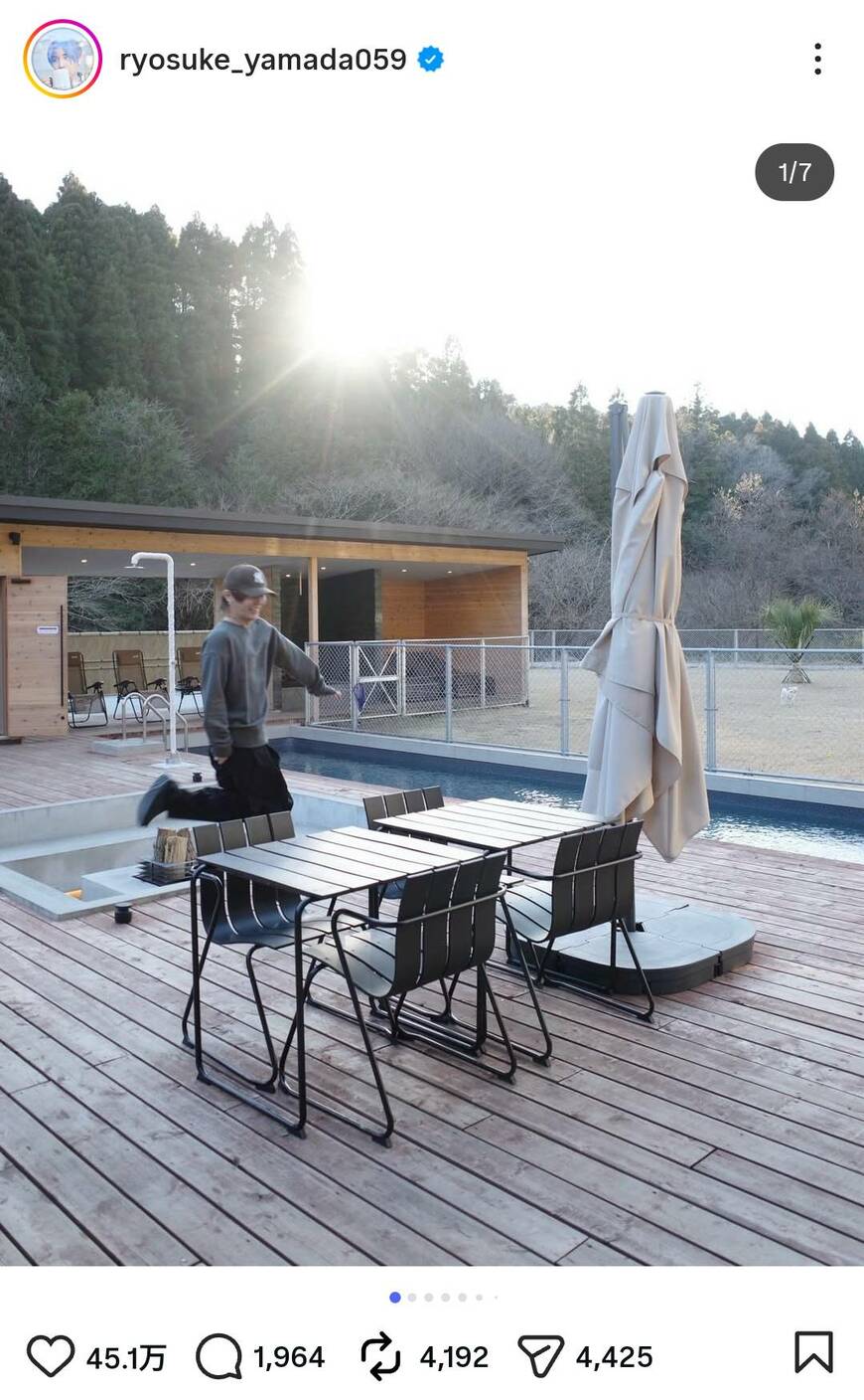 出所：山田涼介のInstagram（＠ryosuke_yamada059）参照日：2026年2月14日