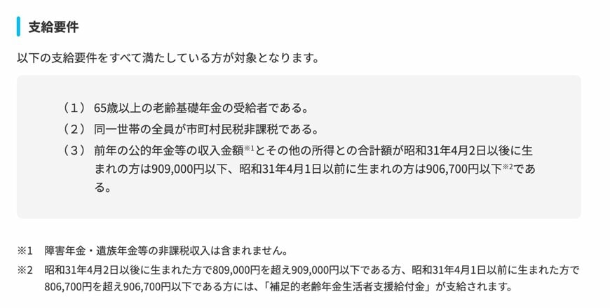 老齢年金生活者支援給付金の支給要件