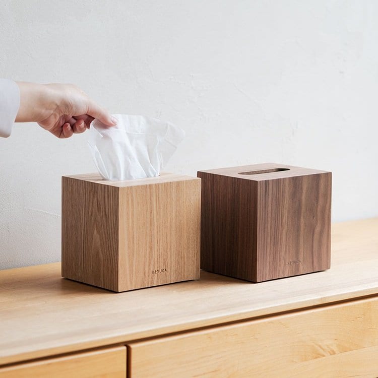 ケユカ公式 クラスタ コンパクトティッシュケース 木 画像