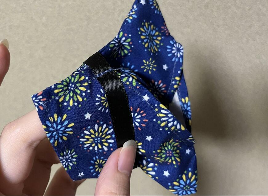 筆者撮影（セリア、ぬい用浴衣 M ぬい活 花火柄）