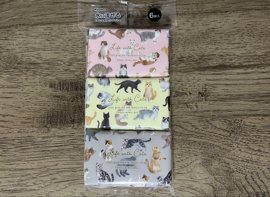 筆者撮影（セリア、ミニミニポケットティッシュ ねこ柄 6個入）