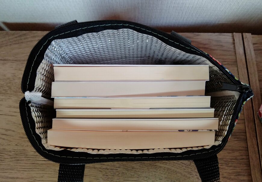 筆者撮影（セリア、保温冷舟形ランチトートバッグ ウィリアムモリス柄）