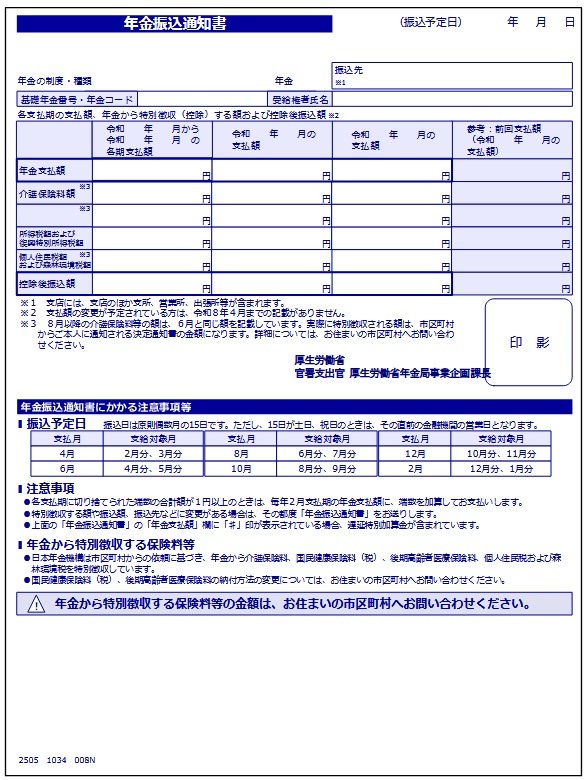 出所：日本年金機構「年金振込通知書」