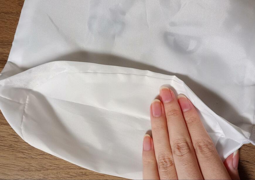 筆者撮影（ダイソー、底マチ付き巾着　メジェド柄）