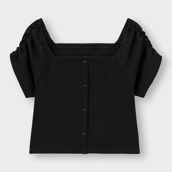 GU公式　フロントボタンオフショルダーT[半袖]+T