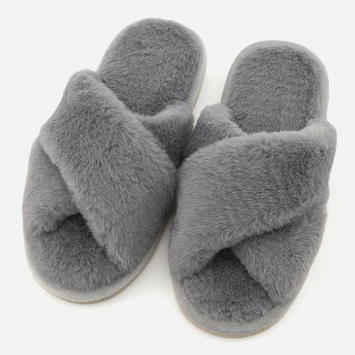 洗える クロスサンダルボア ダークグレー M