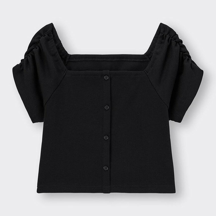 出所：GU公式　フロントボタンオフショルダーT[半袖]+T