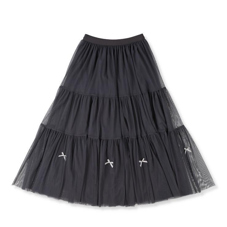 出所：しまむら公式オンラインストア レディース　裾リボンチュールティアードスカート（よしみ＆ぽんず。）