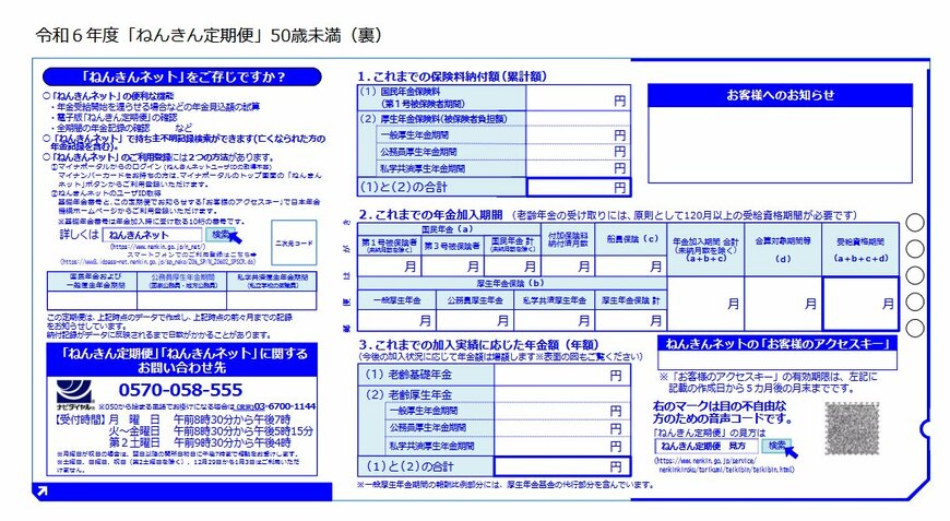 ねんきん定期便(見本)50歳未満裏