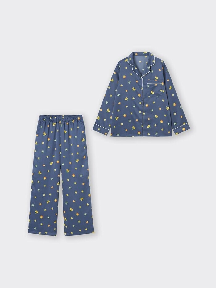 GU公式 サテンパジャマ(長袖&ロングパンツ)(ミックスフルーツ)