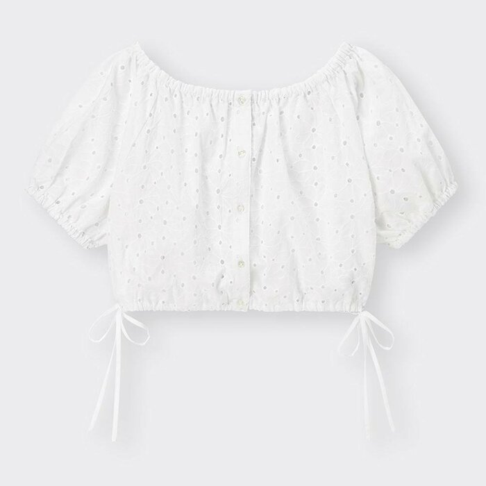 GU公式、コットンレースクロップドブラウス商品画像