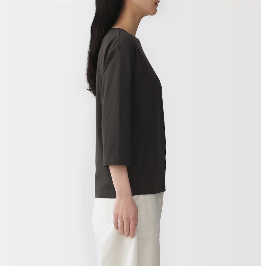 無印良品、婦人 天竺編みボートネック七分袖Tシャツの画像