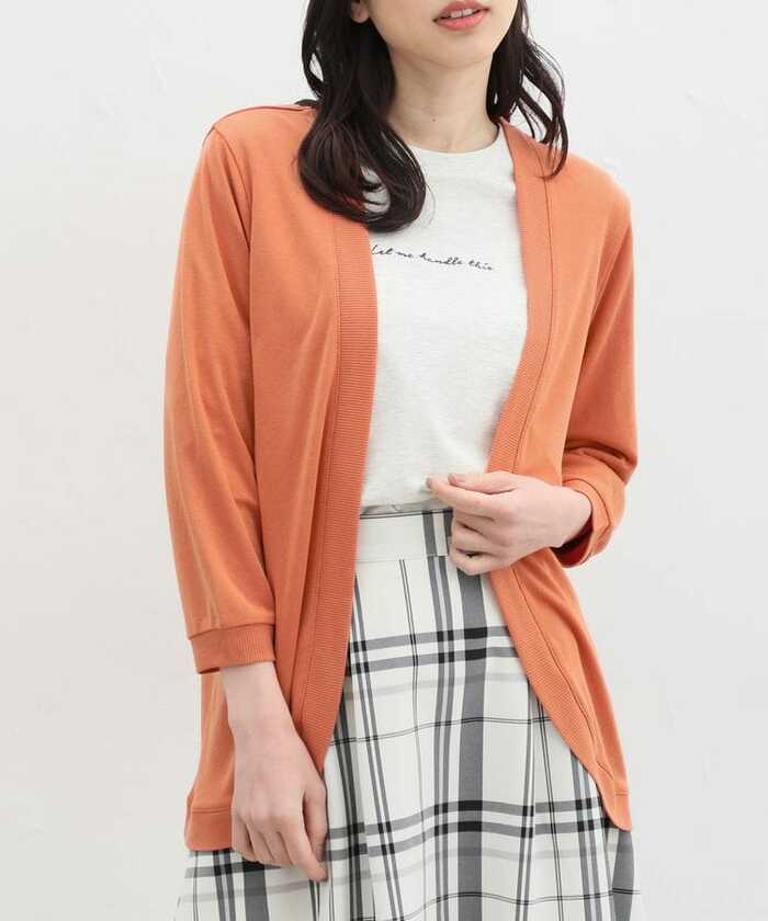 8分袖ラウンドカーデ オレンジ