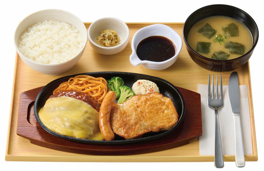 出所：株式会社プレナス「「やよい軒」の贅沢メニュー　いろいろ楽しめるボリューム満点な定食！　『贅沢ミックスグリル定食』『贅沢チーズミックスグリル定食』　4月23日(火)より発売」