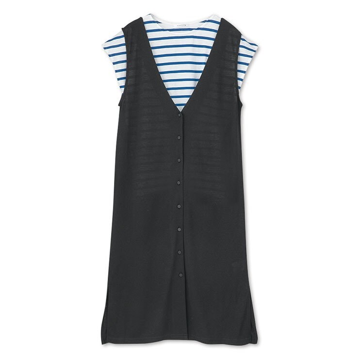 出所：しまむらオンラインストア　レディース　ジレ＋ボーダーＴシャツセット（しまスタ）