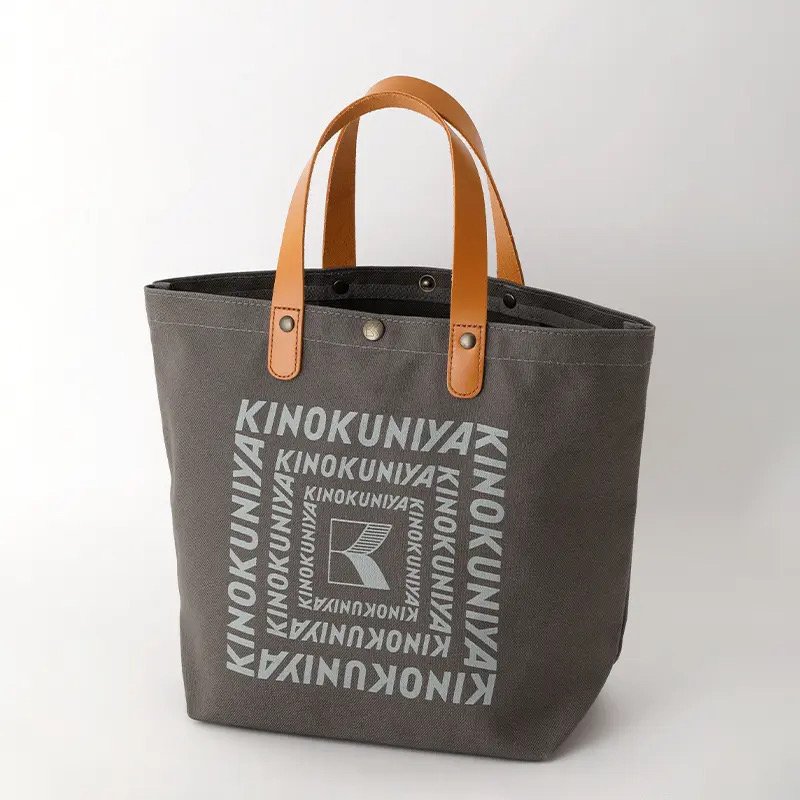 紀ノ国屋公式 レザーハンドルコットンバッグ グレーの画像