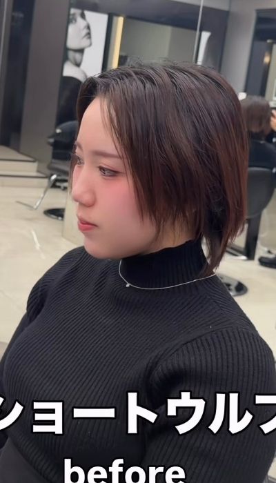 カット前はショート～ミディアムくらいの長さ