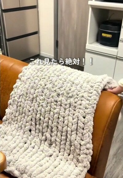 完成した極太毛糸のブランケット