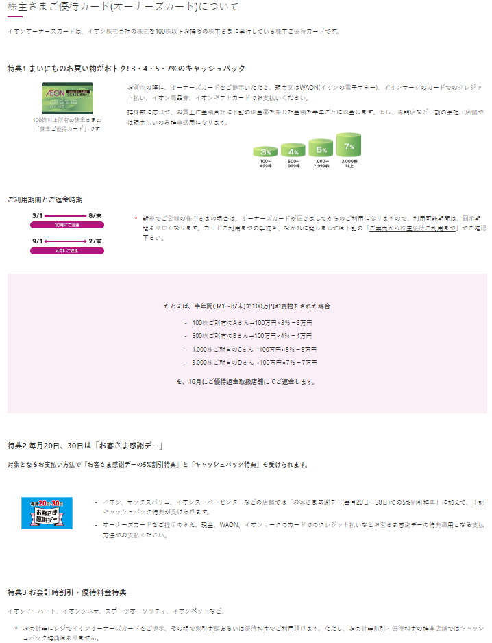 出所：イオン株式会社「株主優待制度」