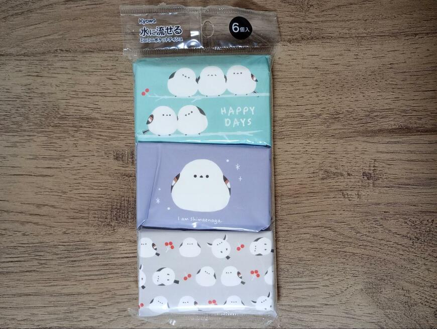 筆者撮影（セリア、ミニミニポケットティッシュ もふもふばーど 6個入）